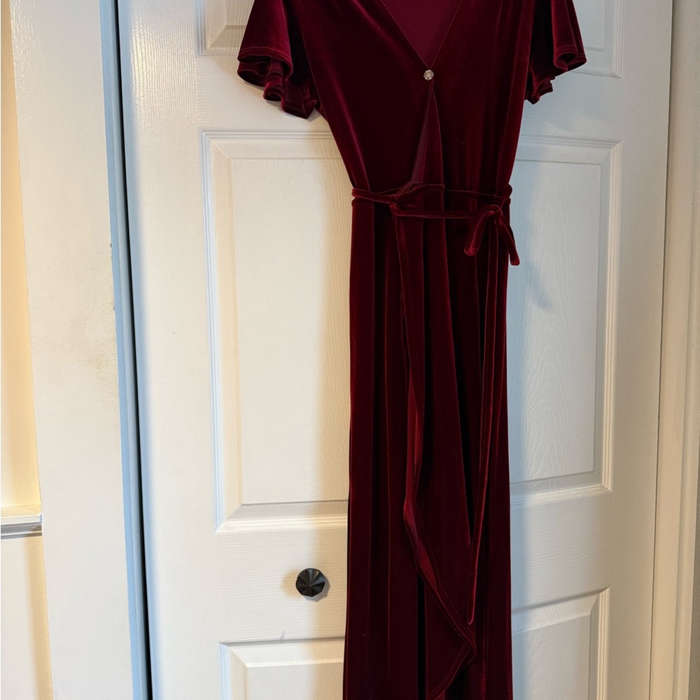 BHLDN Burgundy Velvet Wrap Dress